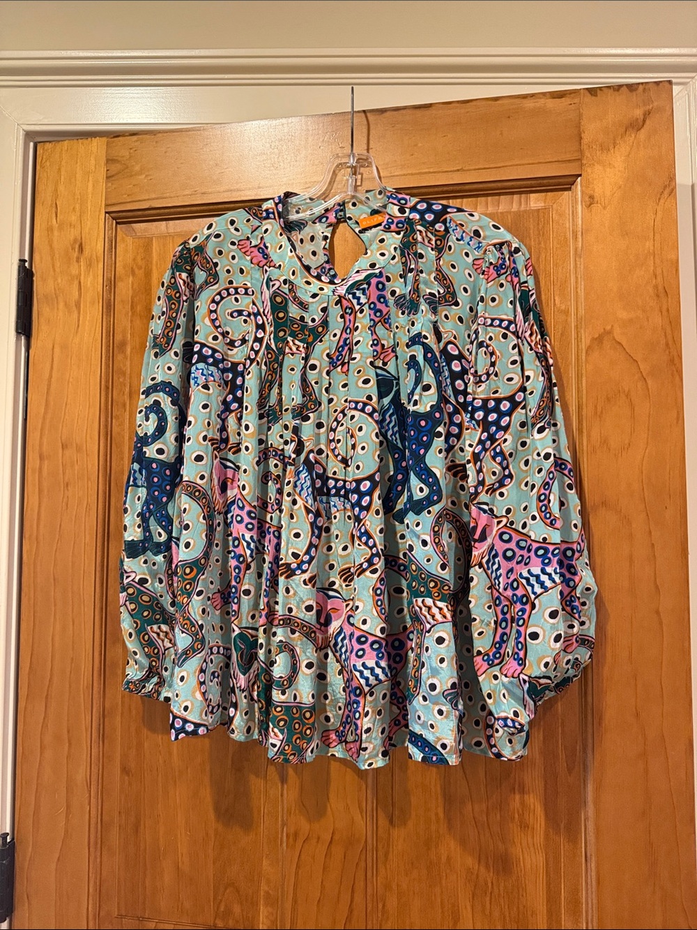 Oliphant Mint Multicolor Abstract Print Blouse